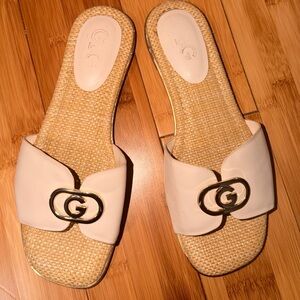 Guess Cream and Gold Slide Sandals